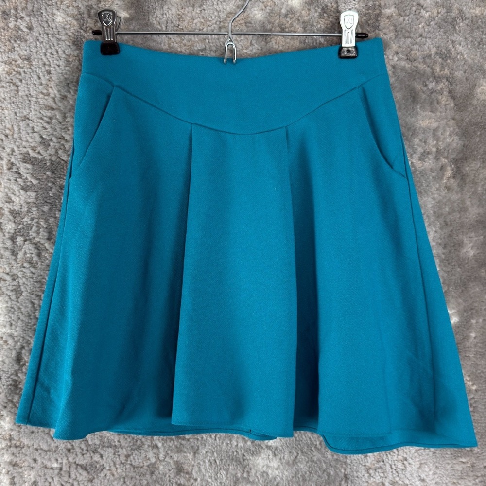 Papermoon Size S Pleated Minimalist Mini Skirt Blue A Line Zip Casual